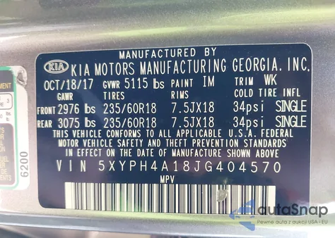 2018 Kia Sorento 2.0T Ex from USA, damaged, VIN 5XYPH4A18JG404570